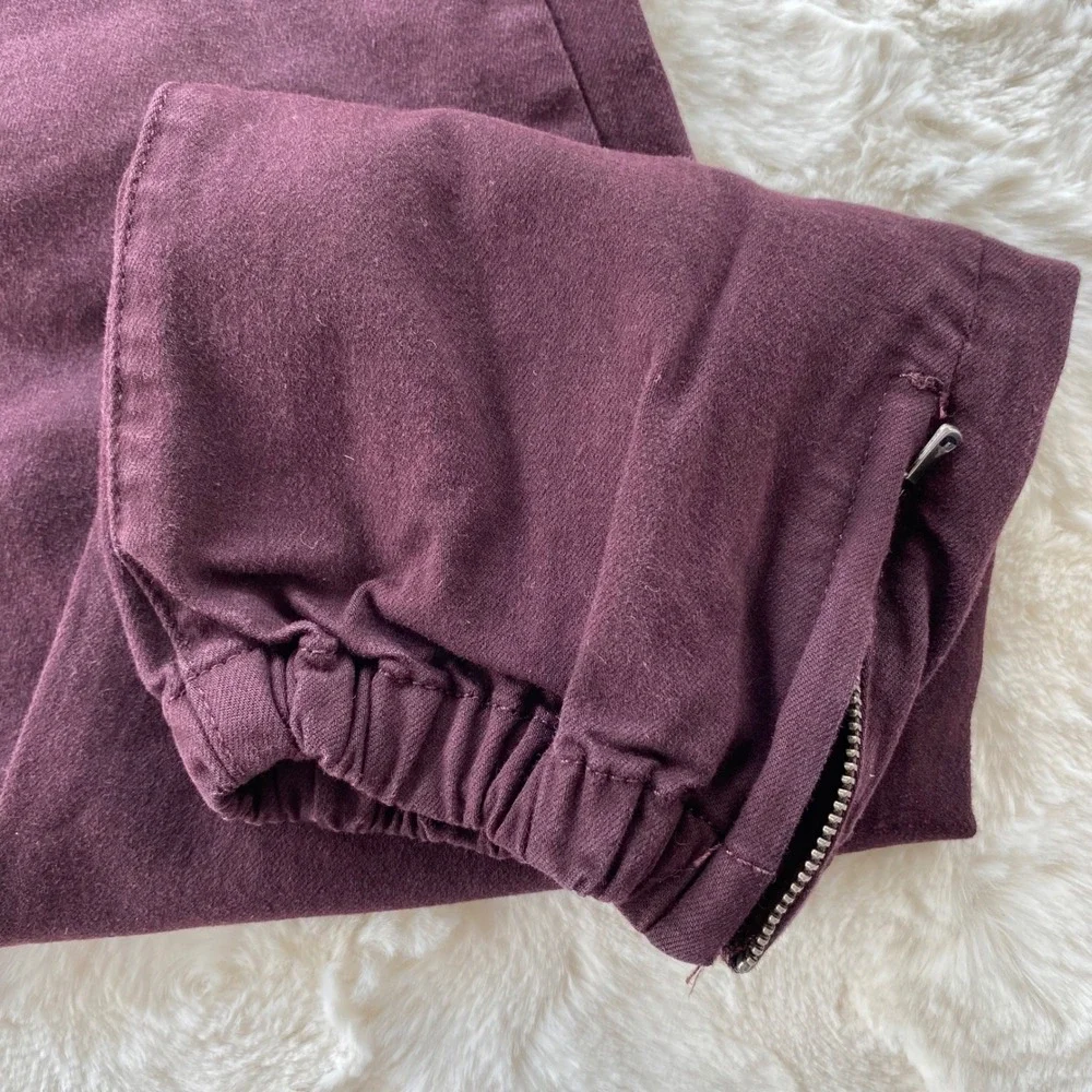 PAIGE Mayslie Jogger Pants Women 28 Maroon Utility Cargo Ankle Zip Stretch